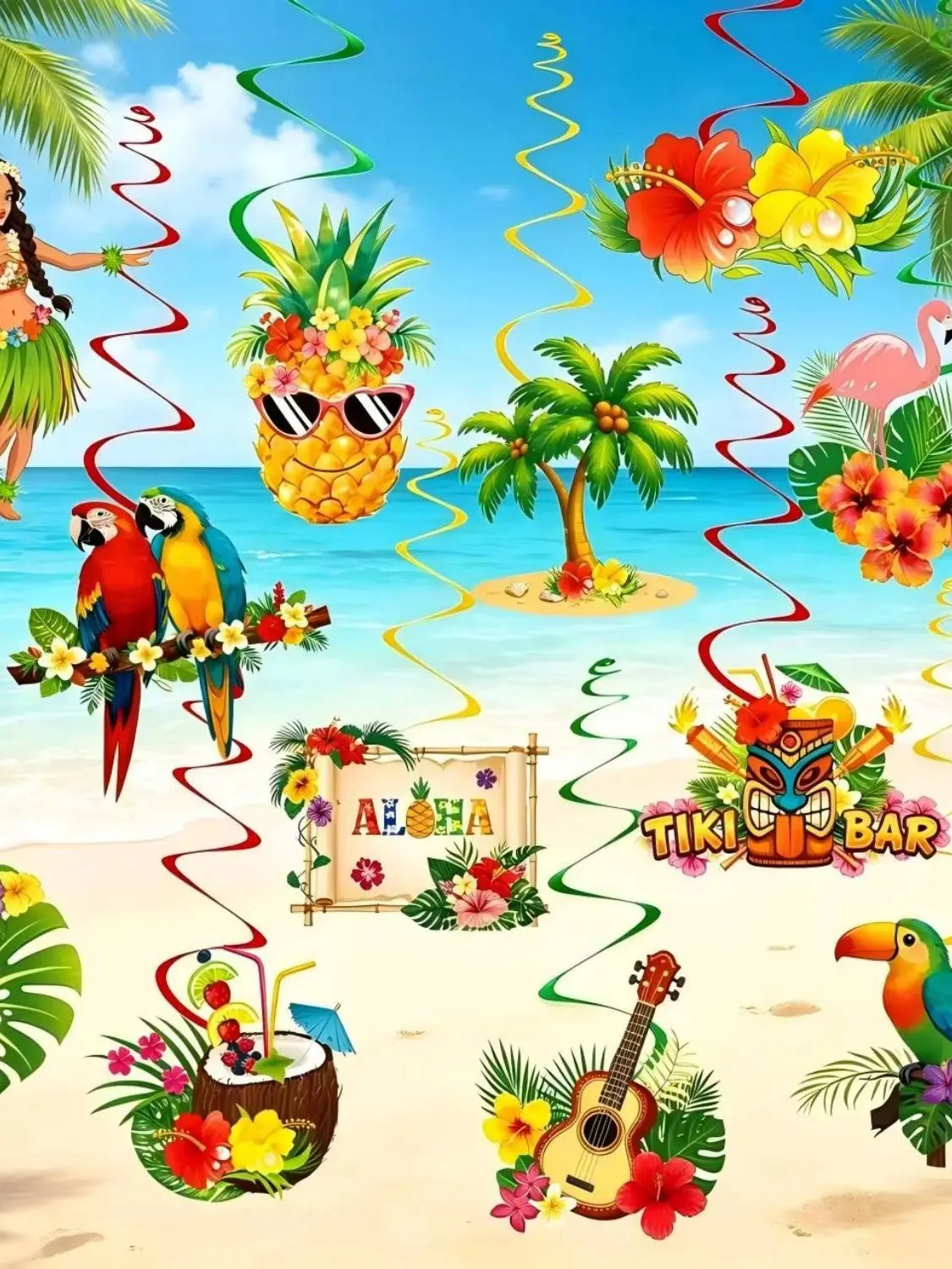 Enfeites de Centro de Mesa com Tema Luau / Festa Havaiana é Feito de Papel com Base em Estilo Favo de Mel