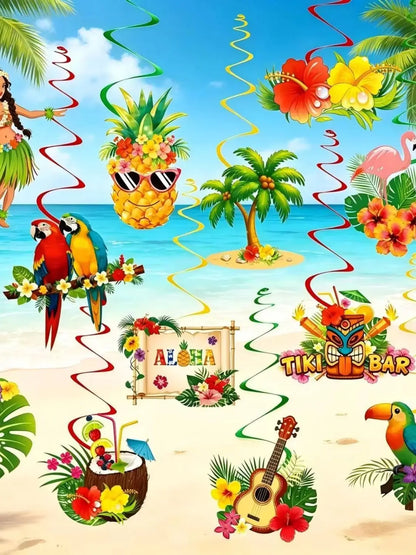 Enfeites de Centro de Mesa com Tema Luau / Festa Havaiana é Feito de Papel com Base em Estilo Favo de Mel