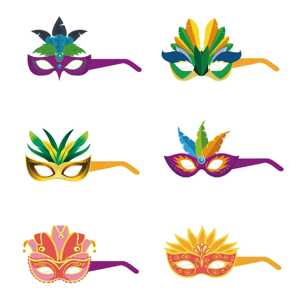 Máscaras de Carnaval com Óculos e Penas, Máscaras de Papel para Cosplay de Carnaval