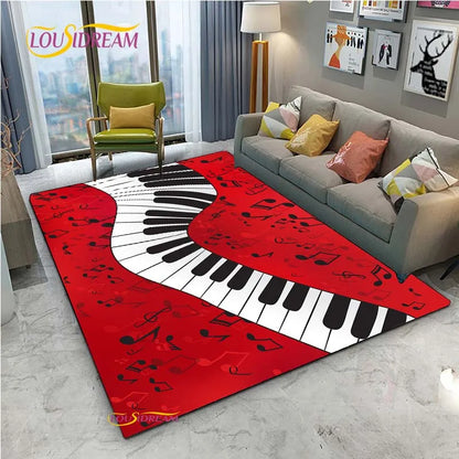 Tapete de Área Tema Musical 1,5 x 2,1 m/60 x 84 pol/152 x 213cm Piano, Teclado e Tapete