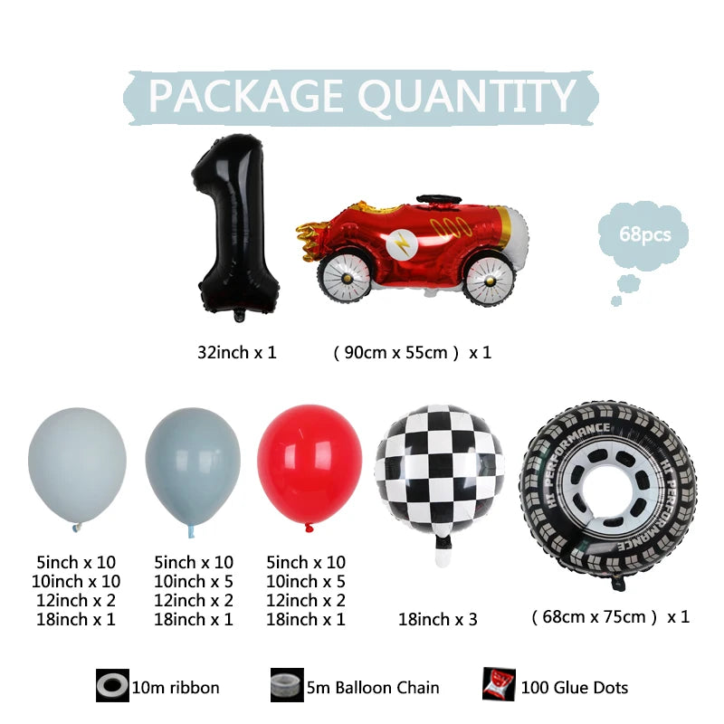 Kit Festa Hot Wheels 68 balões metalizados quadriculados vermelhos e brancos em formato