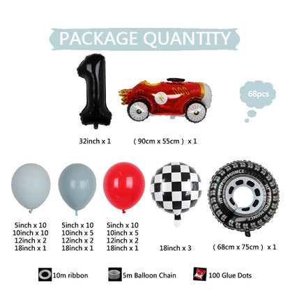 Kit Festa Hot Wheels 68 balões metalizados quadriculados vermelhos e brancos em formato