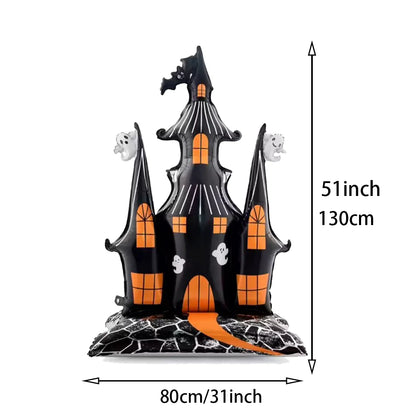 Montar Kit Decoração Festa Halloween: Painel Mesa + 4 Balões Metalizados +5 Bexigas