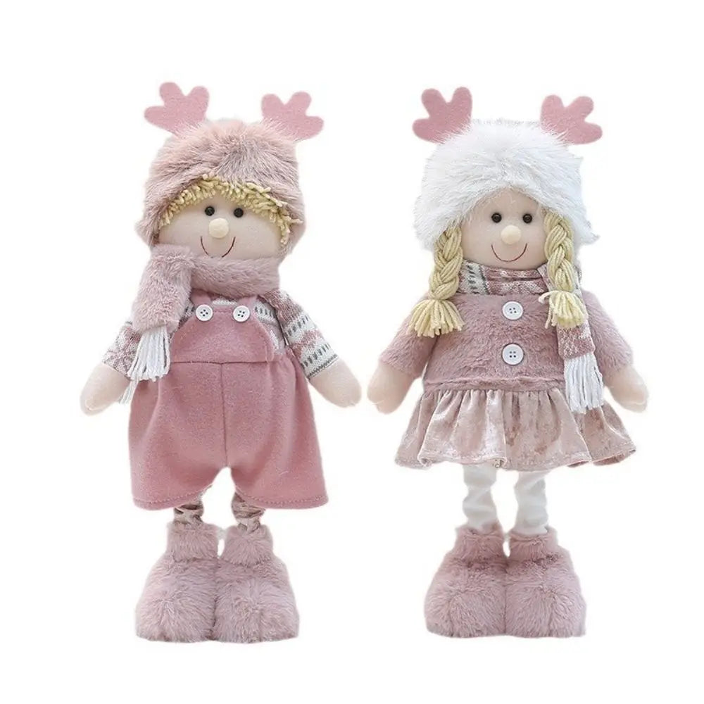 Boneco de Árvore de Natal Festivo Natal Rosa de Pelúcia Tecido Figure Desktop Decoração