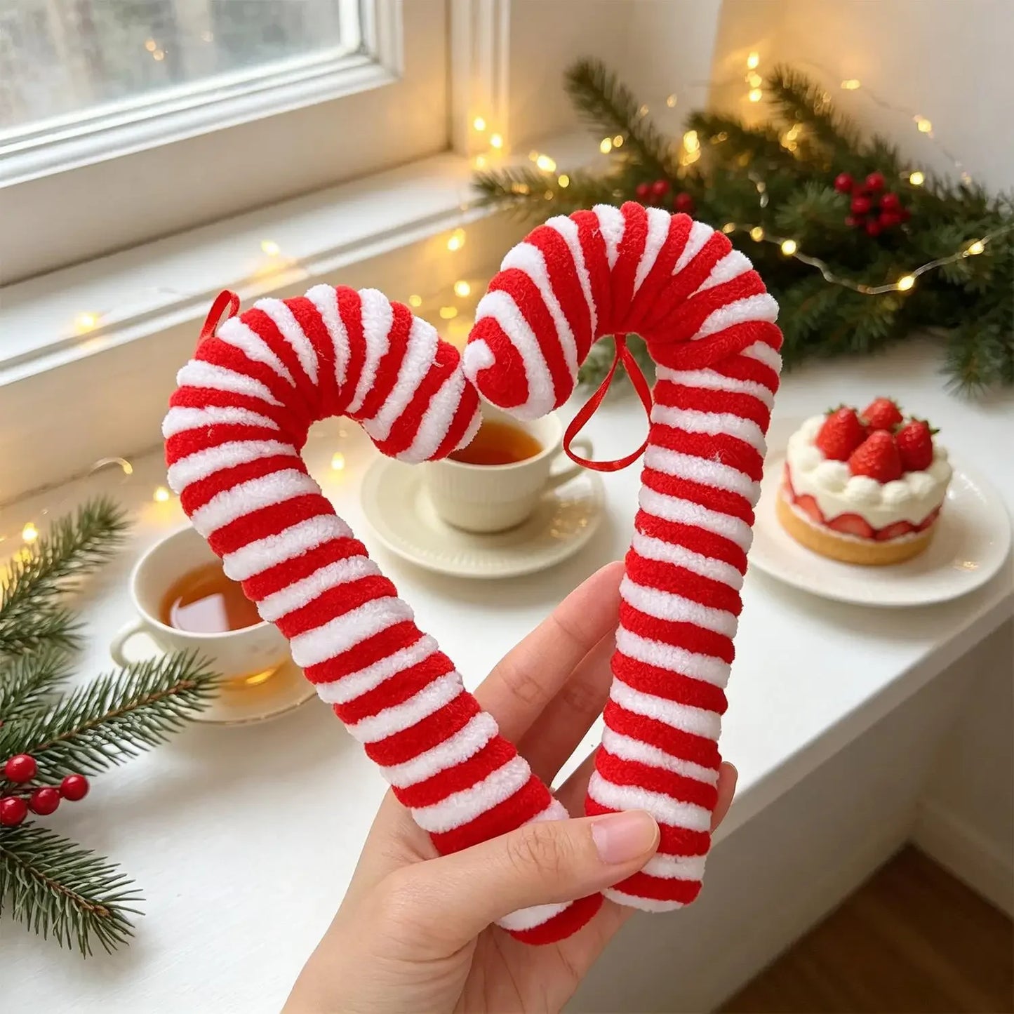 Enfeites de Natal em Forma de Bastão de Açúcar Vermelho 10 peças Sortidas 18cm Grande