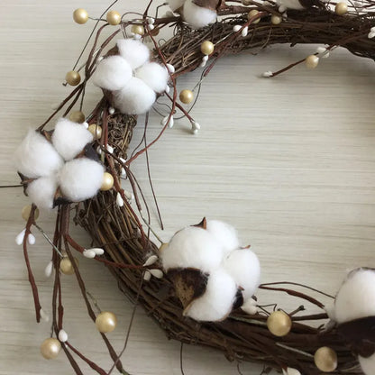 Guirlanda de flores de algodão seco, guirlanda de Natal, pingente de porta, decoração