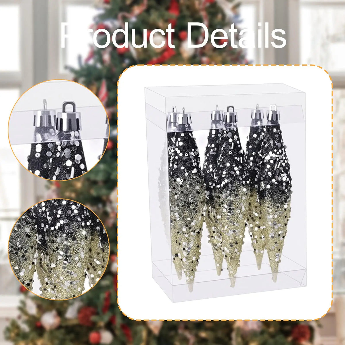 Gota de Natal de Plástico com Glitter para Pendurar, Gotas Natalinas com Glitter para Decoração de Ambientes