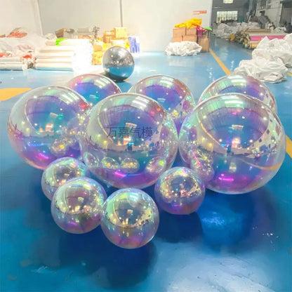 Bola de espelho inflável prateada, grande, brilhante, hermética, gigante, balão pendurar