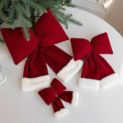 Laço de Natal em Veludo Vermelho, Decoração Luxuosa para Porta, Enfeite Árvore de Natal