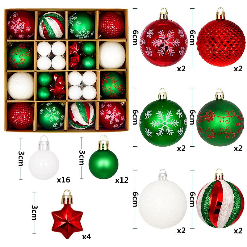 Bolas Natal 44 Unidades de Bolas para Enfeitar Árvore de Natal, Ouro Branco, Tamanho Real