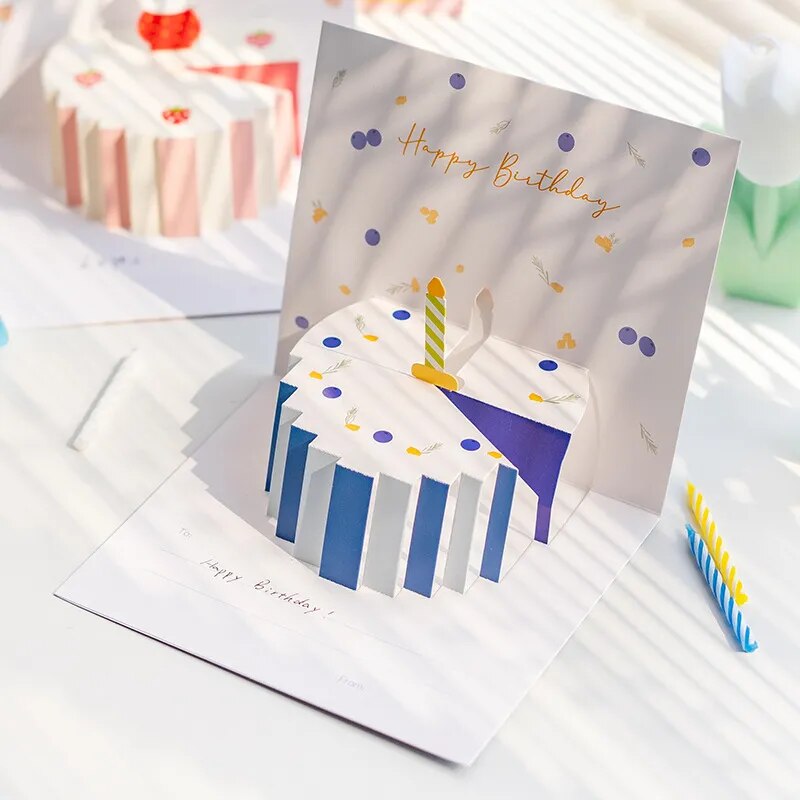 Cartões de bolo de feliz aniversário 3D pop-up dobrado feito à mão cartões