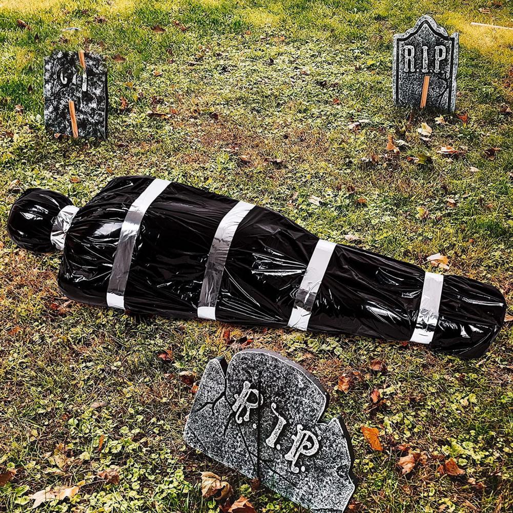Cadáver Decorações de Halloween, adereços de vítimas mortas, cadáver falso assustador, saco de cadáver falso assustador para exterior/interior assombrado
