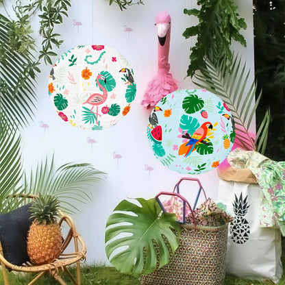 Pacote com 2 decorações de festa no Havaí, lanternas papel luau, papagaio tropical