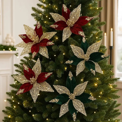 Florais artificiais veludo 1 polinésia de Natal, decoração florais artificiais de Natal, enfeites