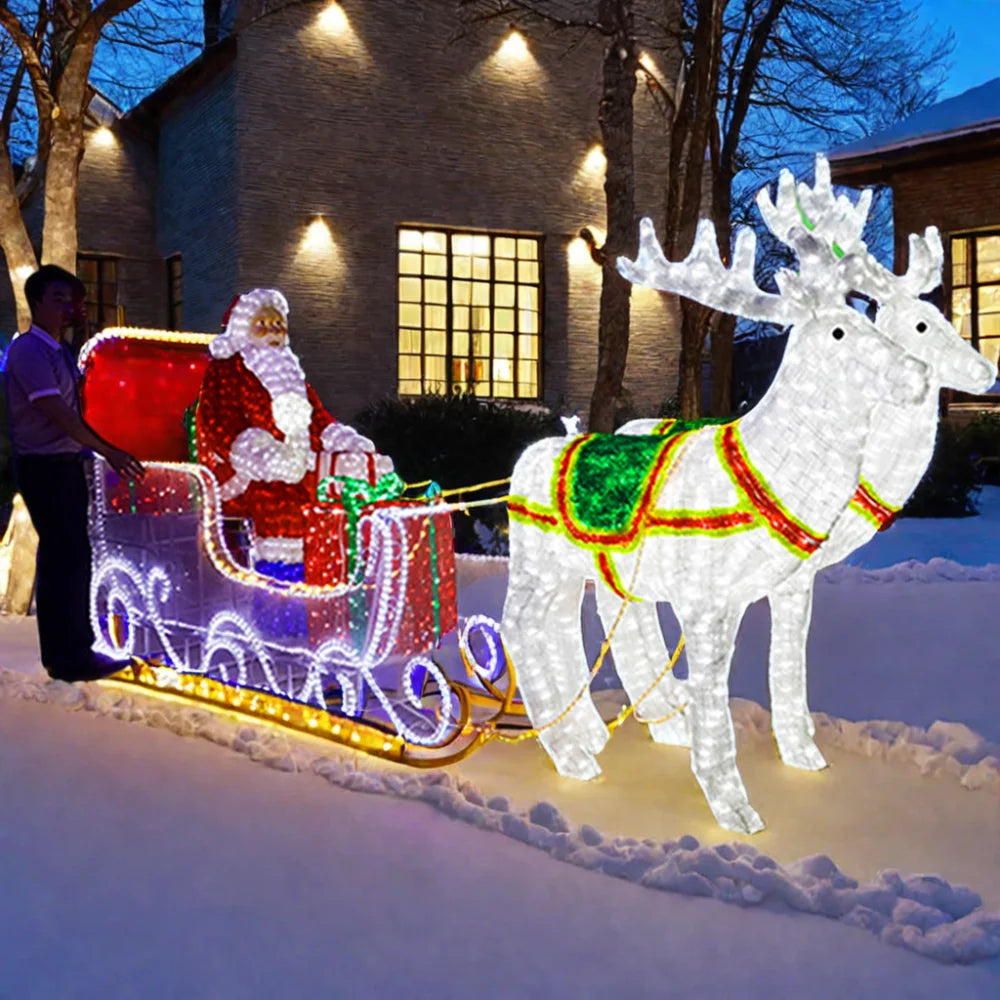 Trenó Papai Noel LED Shopping e Veados Luzes de trenó de Natal de 1,8 x 1,5 m, cenário
