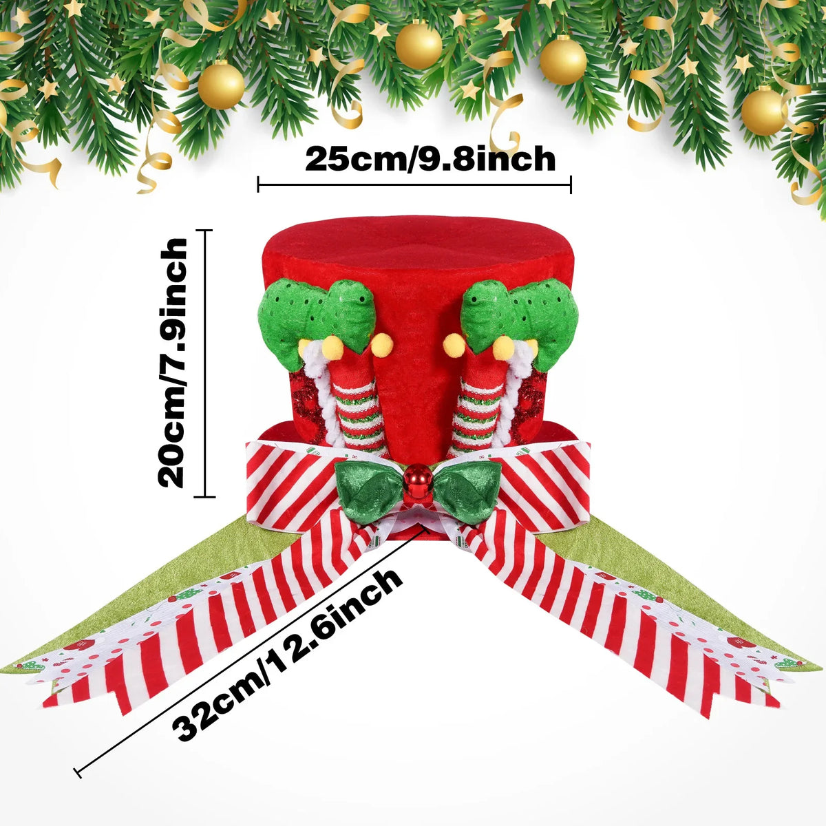 Ponteira Natal Premium Ponteira Decorativa Árvore de Natal, Enfeite Árvore Natalina Chapéu Vermelho Bengalas