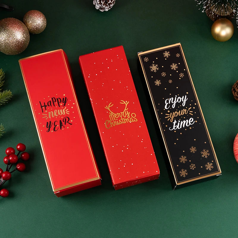 Caixa para Presentes e Doces Feliz Natal, de Papel Duplex e Tampa Visor Acetato