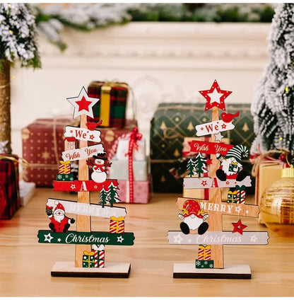 Árvore de Natal de mesa faça você mesmo, placa decorativa de madeira para Nata