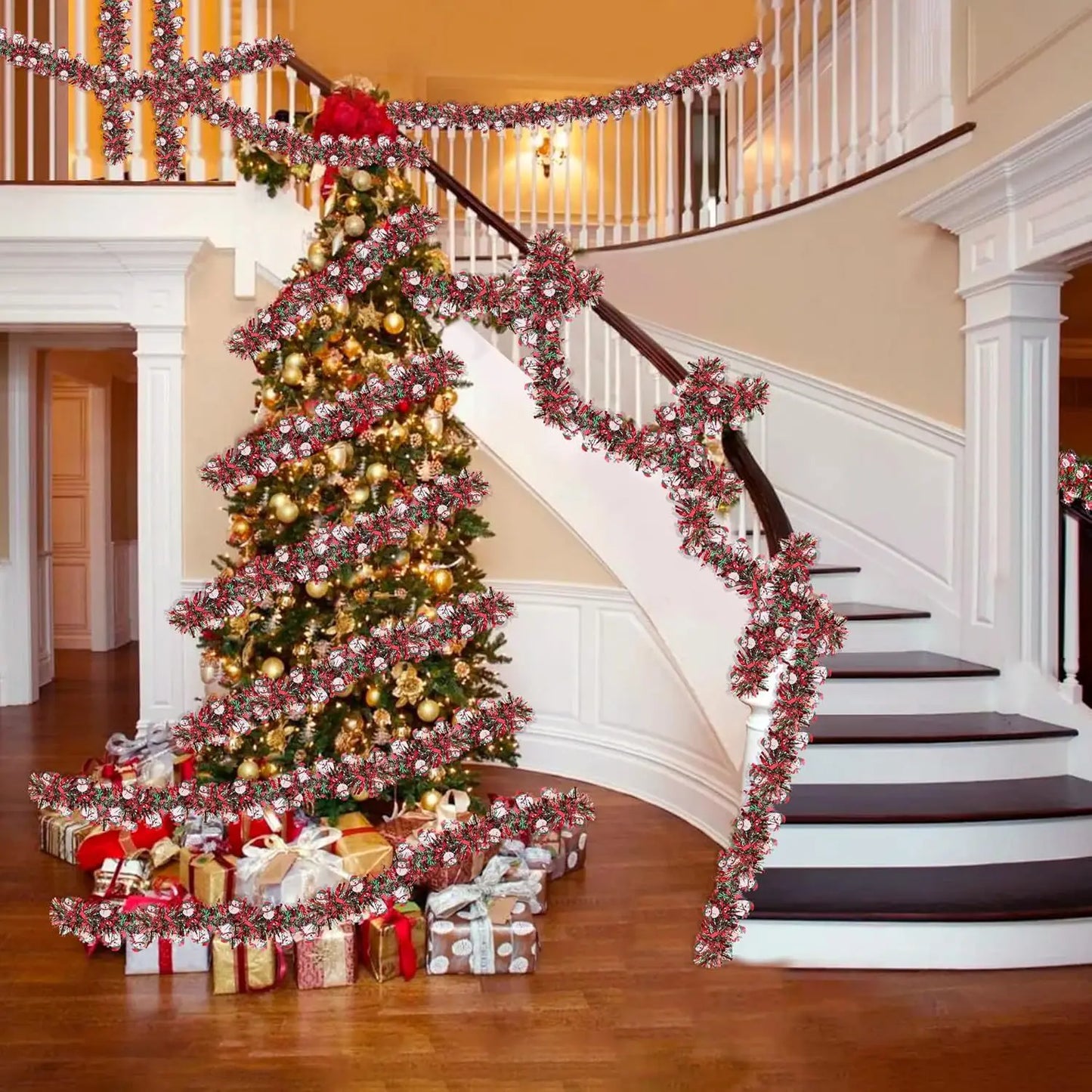 Guirlanda de Natal, serpentinas de Natal, enfeites, guirlanda de Natal, guirlanda corrimão
