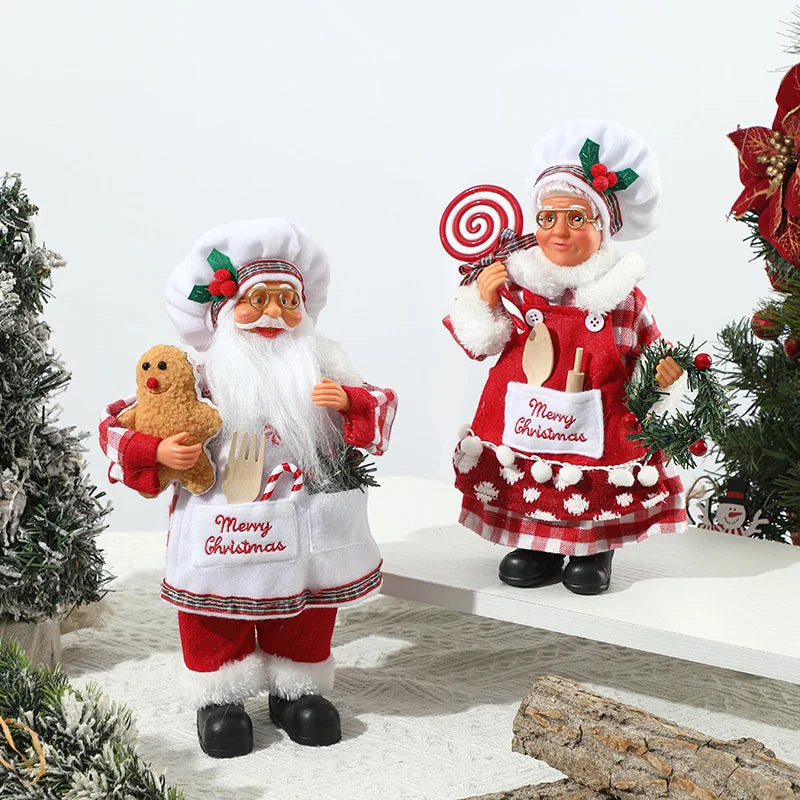 Boneco Papai Noel Cozinheira Estatueta de Chef de Natal, estilo Mamãe Noel, presente