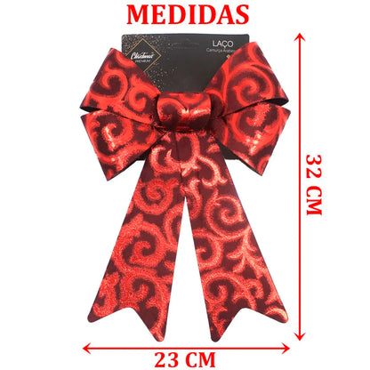Laço Vermelho Camurça Brilhante Kit 2 Laço Vermelho em Camurça Enfeite Brilhante Natal