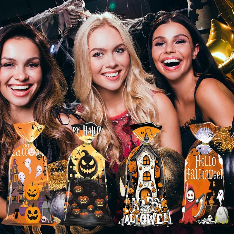 Sacolinha Fantasma Abóbora Feliz Halloween 50 Peças sacos de guloseimas de celofane