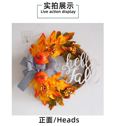 Guirlandas de outono de 50 cm para porta da frente externa, guirlanda de abóbora