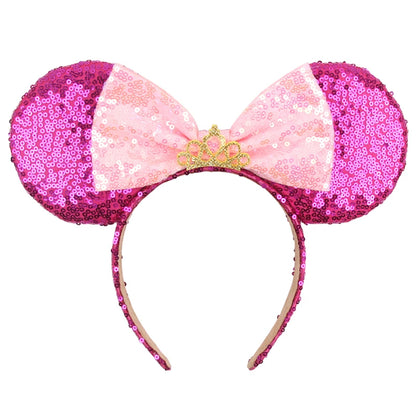 Tiara de orelhas de Disney iluminada de luxo com laço piscante e estampa de bolinhas
