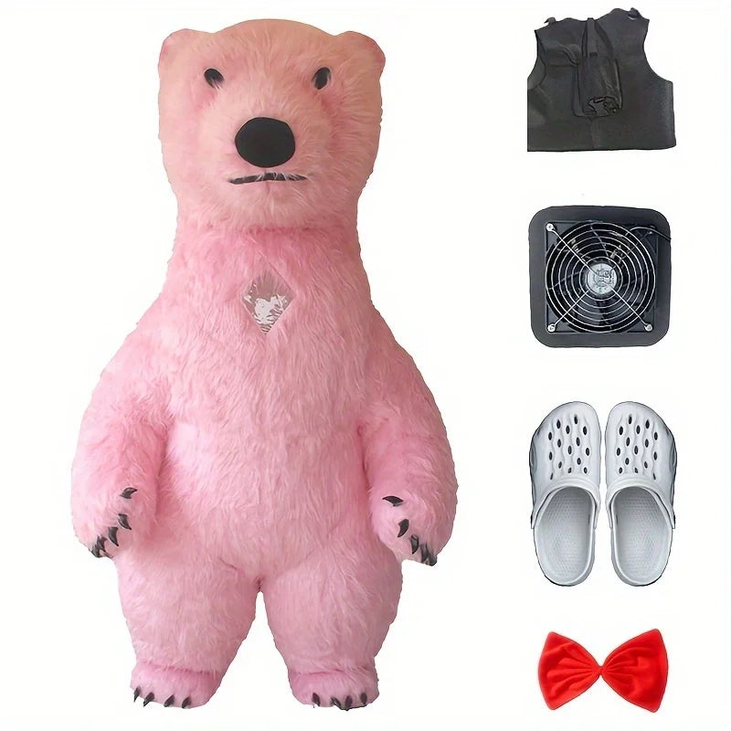 Fantasia Urso Polar Inflável Natal Mascote Traje kit Completo Mascote para Natal