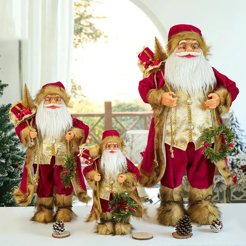 Boneco de Papai Noel em pé, enfeite de Natal para festa de Natal, lareira e férias 40cm