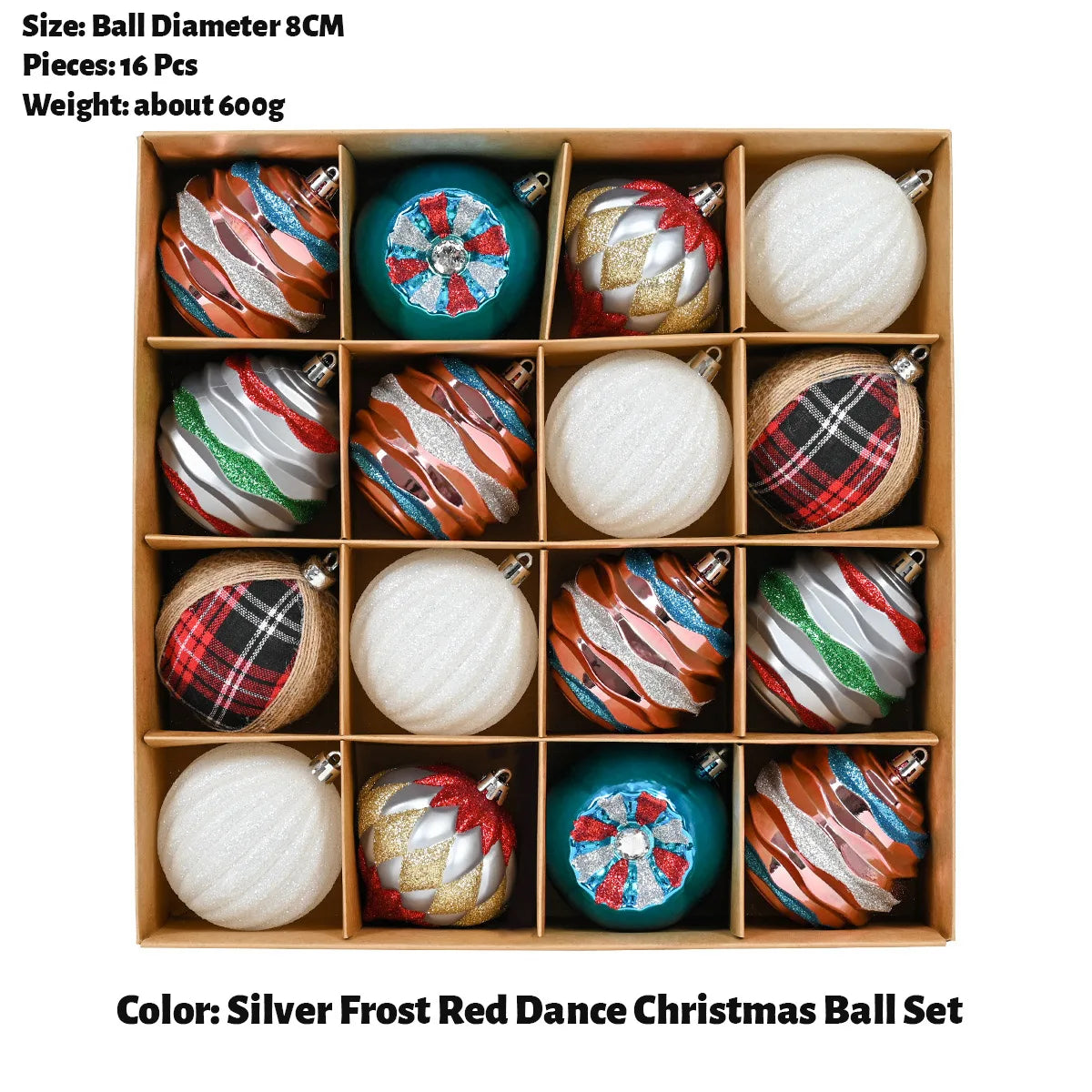 Enfeites de bolas de Natal de 8,5 cm – 16 peças de bolas de plástico para árvore de Natal