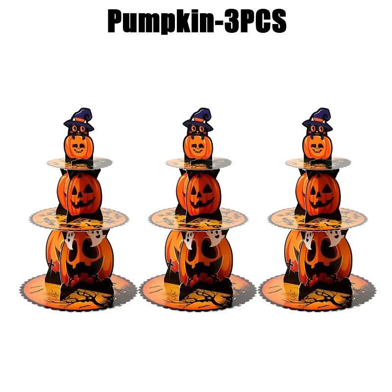 Suporte de Cupcake de Halloween de 3 Camadas Torre e Bolo Torre Morcego de Abóbora