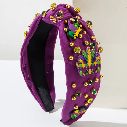 Acessórios de faixa de cabeça de carnaval, roxo, verde, amarelo, strass e acolchoada