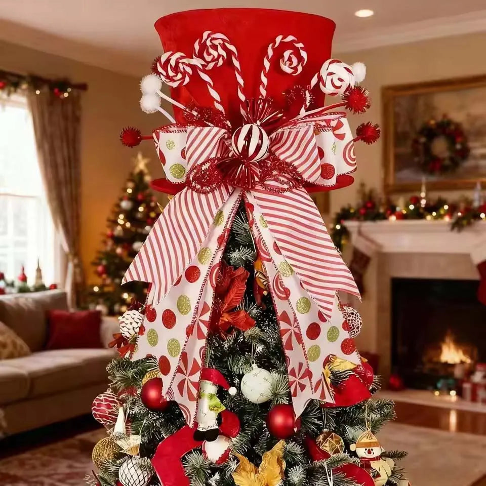 Topo de Árvore de Natal Chapéu de Árvore de Natal de Bengala Doce, Chapéu de Topo de Árvore Vermelho