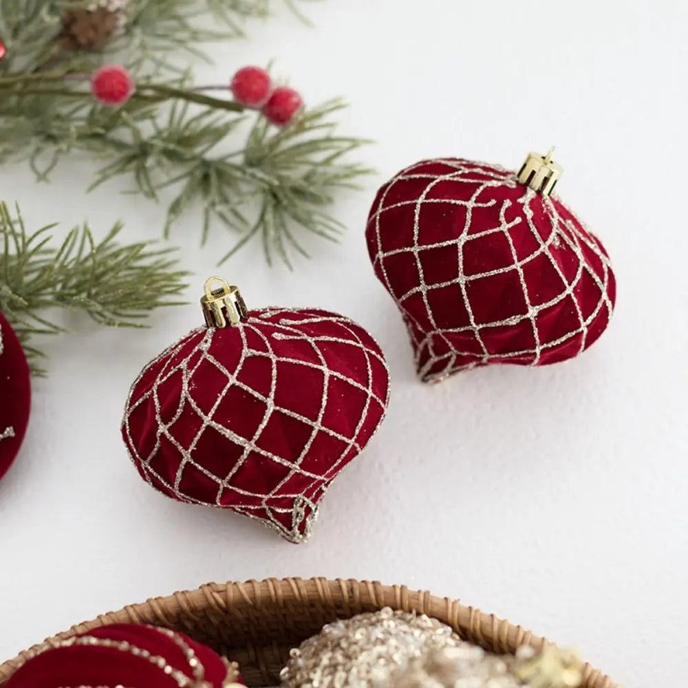 Bola de Natal Vinho vermelho Pingente De Bola De Natal De Veludo, Enfeites De Árvore