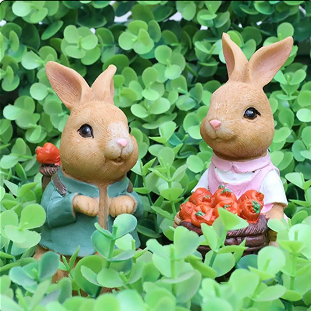 Estatuetas de coelho fofas para vaso de plantas, decoração de Páscoa e coelho escalador