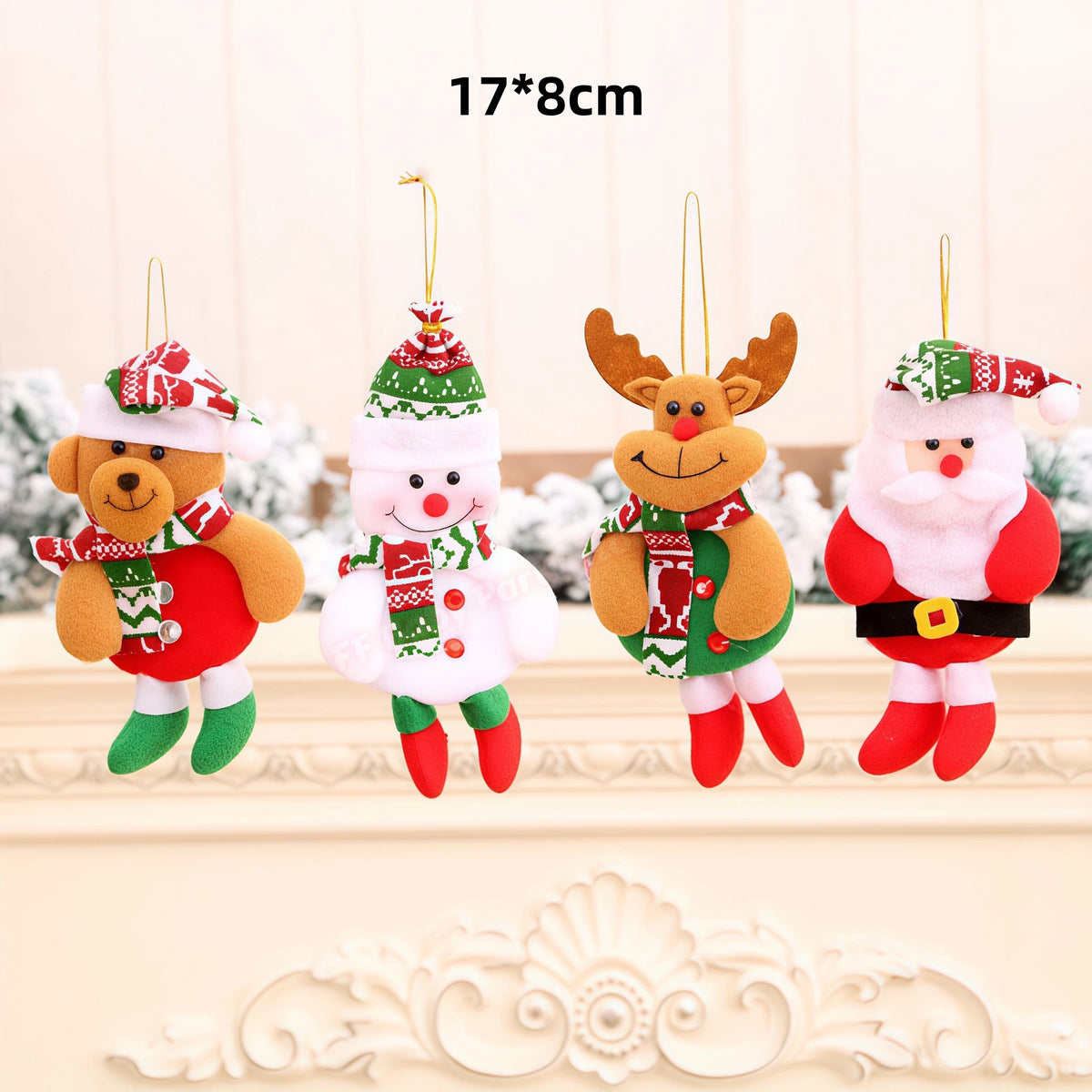 Kits Enfeites Natal Pelúcia Papai Noel e Neve Rena e Urso com Roupinha Verde e Vermelho