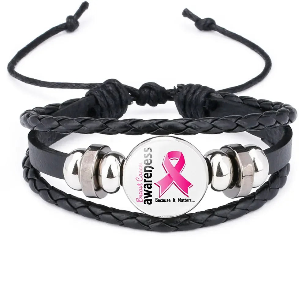 Pulseiras para mulheres, câncer de mama fita rosa pulseira de corda de amor