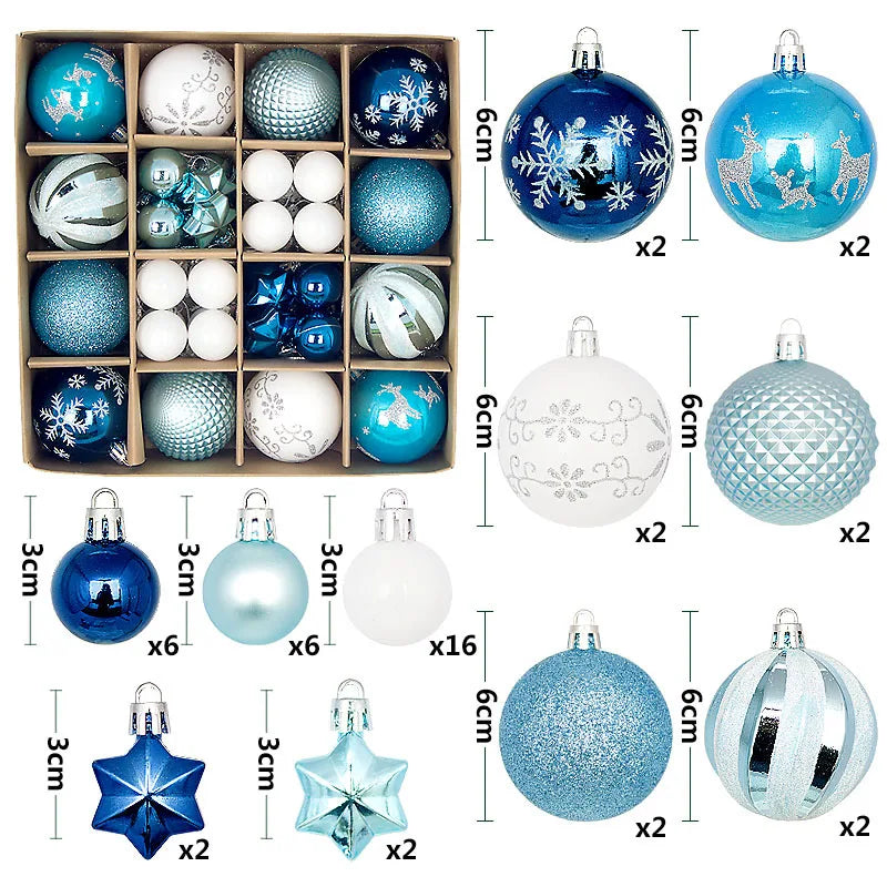 Bolas Natal 44 Unidades de Bolas para Enfeitar Árvore de Natal, Ouro Branco, Tamanho Real