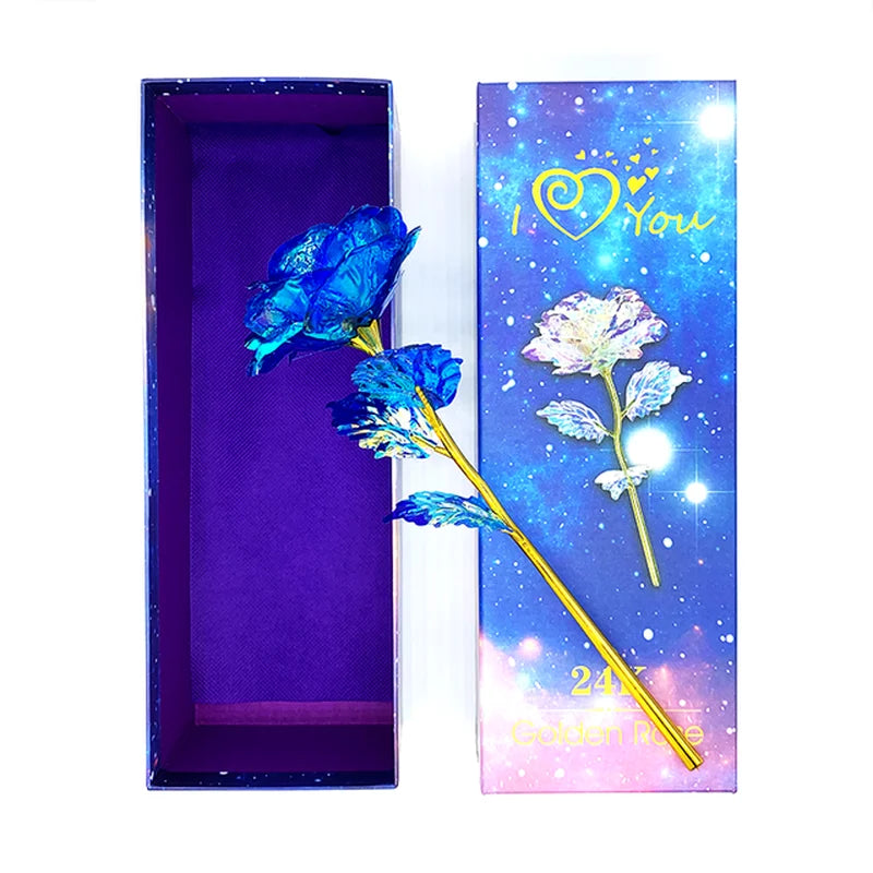 Flor de Rosa Banhada a Ouro 24K Artificial Flor de Rosa Eterna Luz LED com Base