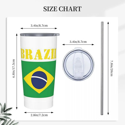 Copo térmico de 590 ml com tampa e canudo, com estampa bandeira brasileira, isolamento