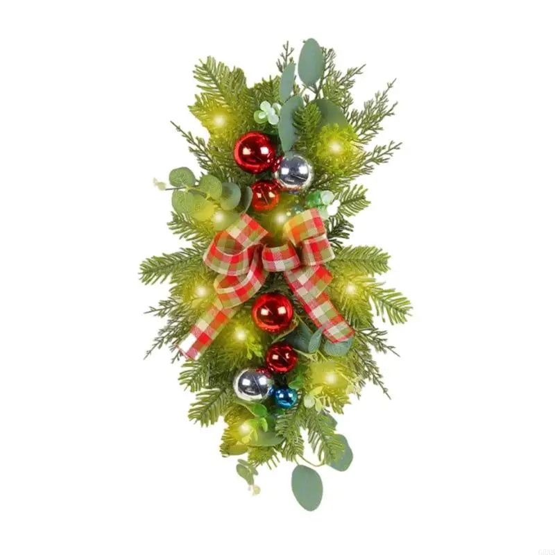 Guirlandas de Natal para corrimão de escada para porta da frente, guirlanda de LED