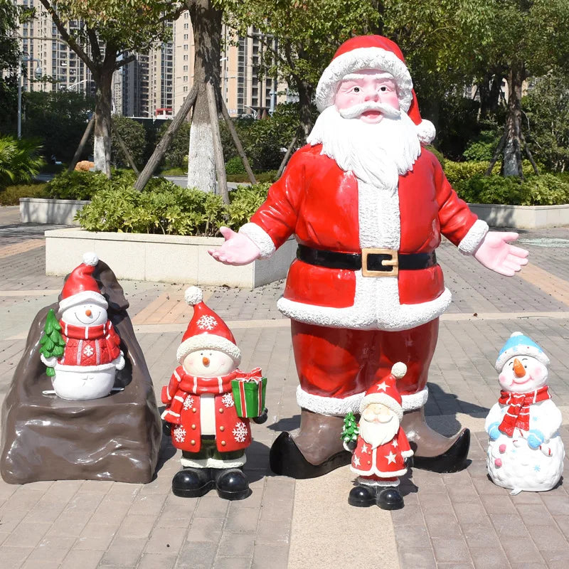 Estátua de Papai Noel em Fibra de Vidro, Boneco de Neve Decorativo Grande para Shopping