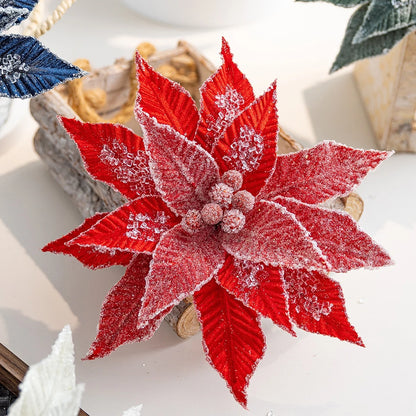 Flor De Natal Poinsétia Vermelho C/ Branco Enfeite e Árvore Terracota