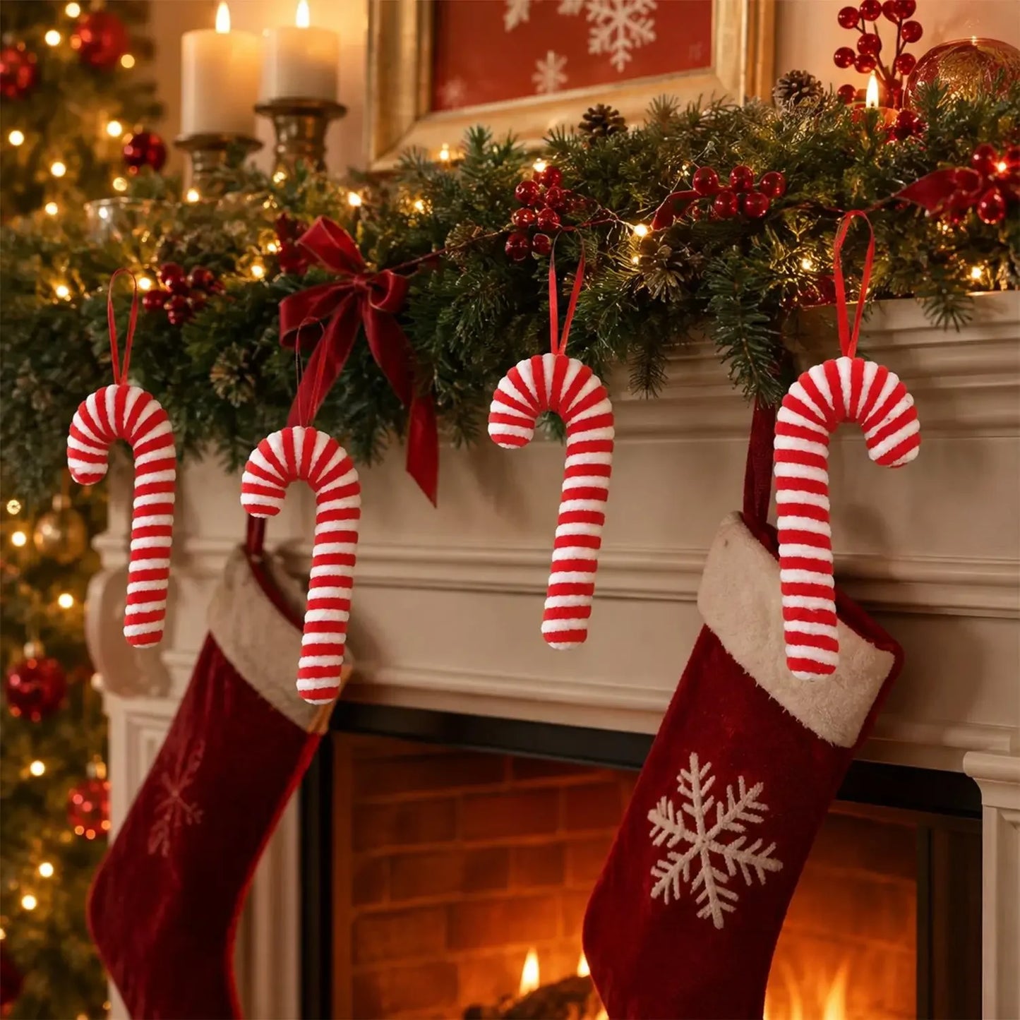 Enfeites de Natal em Forma de Bastão de Açúcar Vermelho 10 peças Sortidas 18cm Grande