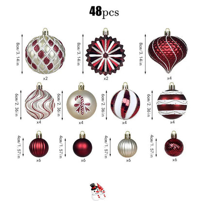 Bola de Natal 48 Peças de Enfeites de Bolas de Natal Criativos Vermelho Estilo Retrô