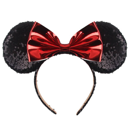 Tiara de orelhas de Disney iluminada de luxo com laço piscante e estampa de bolinhas
