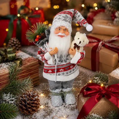 Papai Noel de Urso (Vermelho e Cinza) Enfeite de Natal Papai Noel Pé, Decoração Plástico