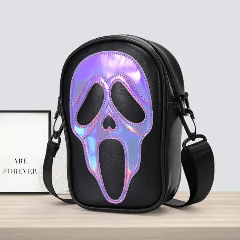 Bolsa transversal com rosto de fantasma refletivo de Halloween para mulheres e homens