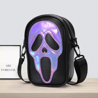 Bolsa transversal com rosto de fantasma refletivo de Halloween para mulheres e homens
